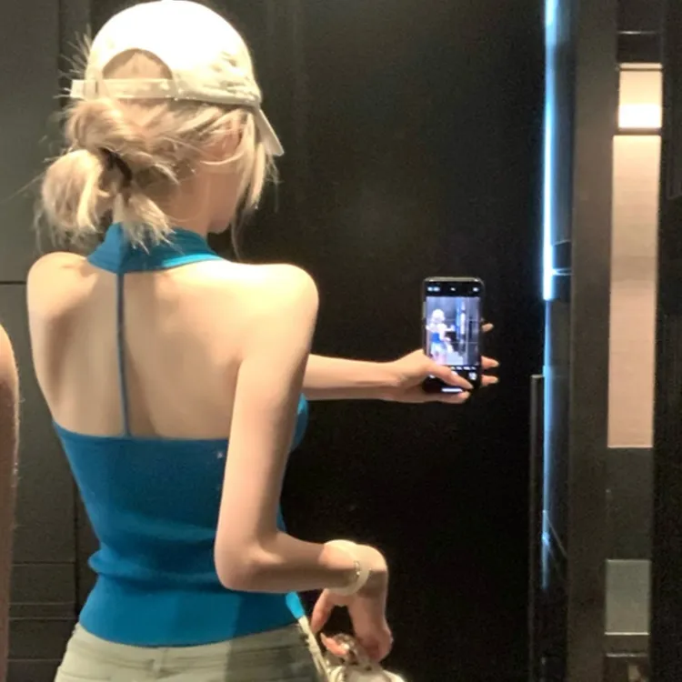 2025年夏季新款美式复古新款一根带露背背心修身显瘦辣妹性感上衣