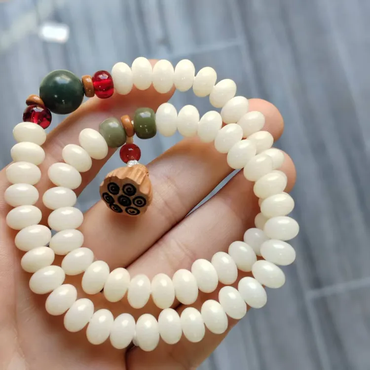 白玉菩提算盘珠手串卡6x9 190（无礼盒）