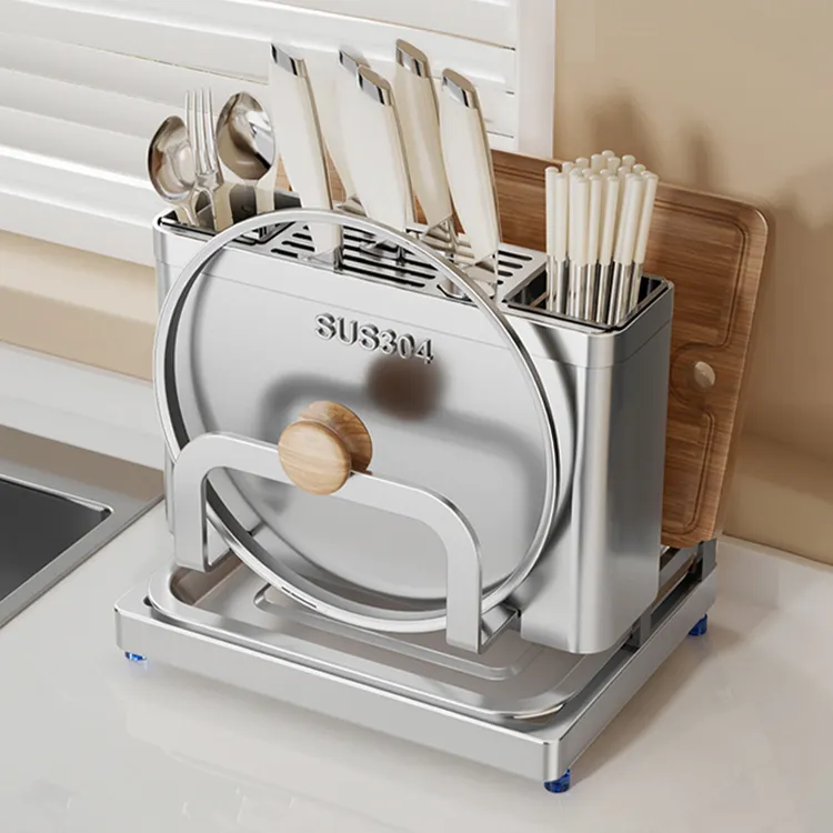 304不锈钢厨房刀架置物架菜板一体筷子砧板台面多功能刀具收纳架