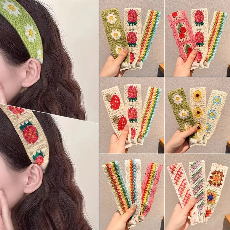 法式甜美魔术贴发箍复古针织发带整理刘海碎发神器花少同款