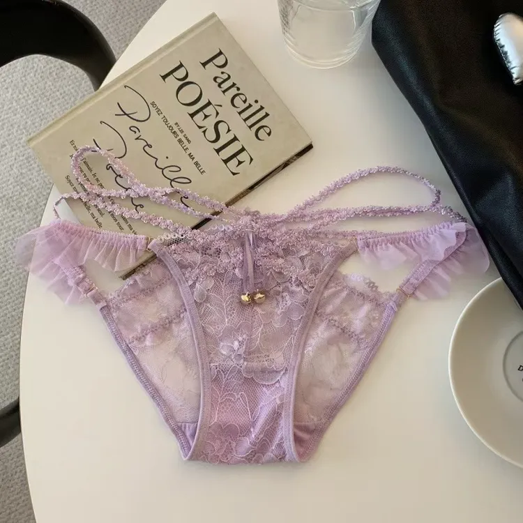 法式轻奢铃铛魅惑美腰火辣镂空细带蕾丝纯欲风女士三角内裤