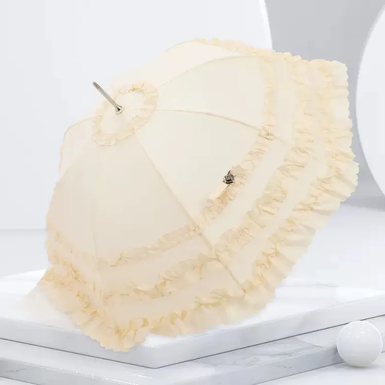 遮阳雨伞折叠黑胶防紫外线两用太阳伞遮阳伞花边长柄小清新优雅