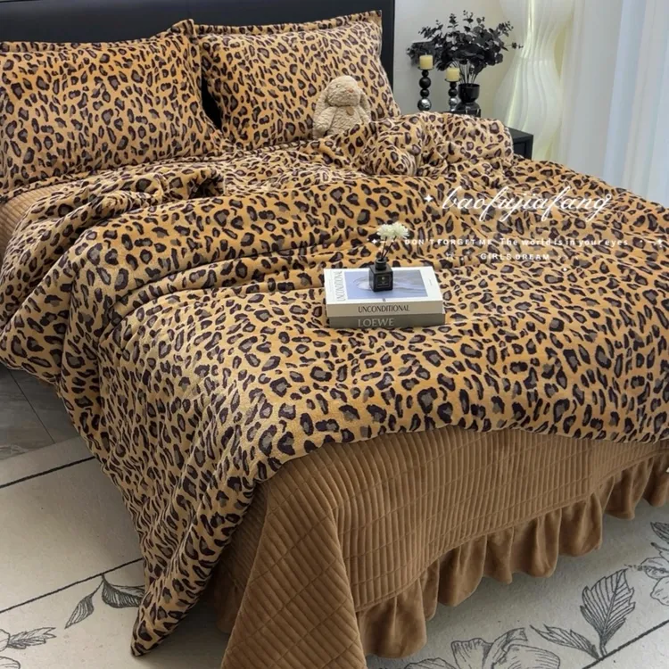 新品牛奶绒床盖款四件套加厚牛奶绒床盖四件套双面绒保暖防滑床盖