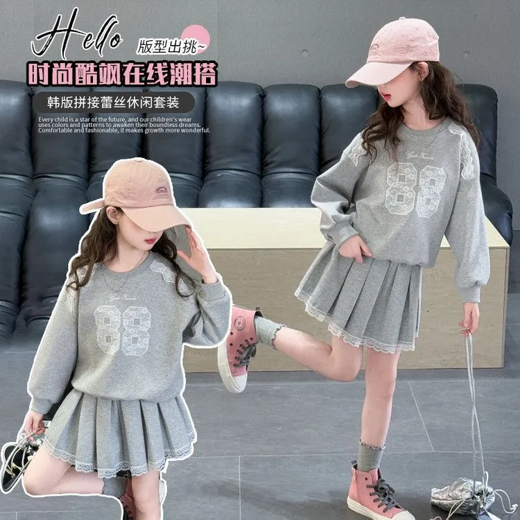 女童春装卫衣套装2025新款洋气中大童时髦春秋季短裙两件套儿