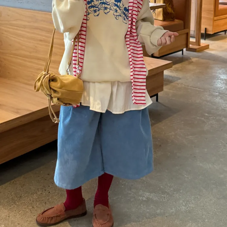 秋冬新款韩版女童条绒加绒宽松时髦叠穿休闲七分裤洋气潮