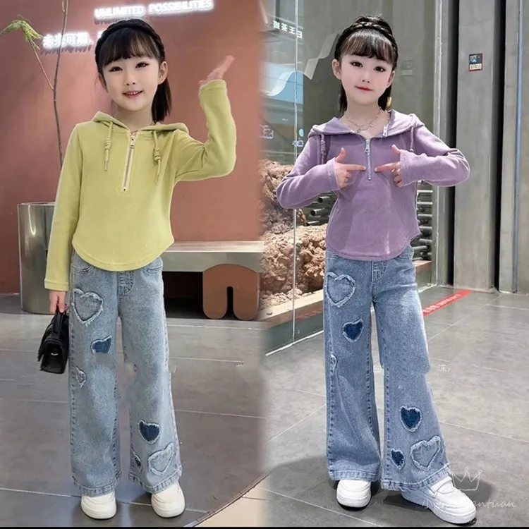 女童春秋套装2025新款洋气儿童连帽衫女孩秋季卫衣大童宽松牛仔裤