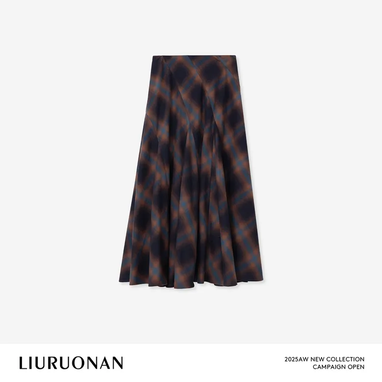 LIURUONAN 25WIN【花神咖啡馆】复古格纹高腰显瘦A字半身裙