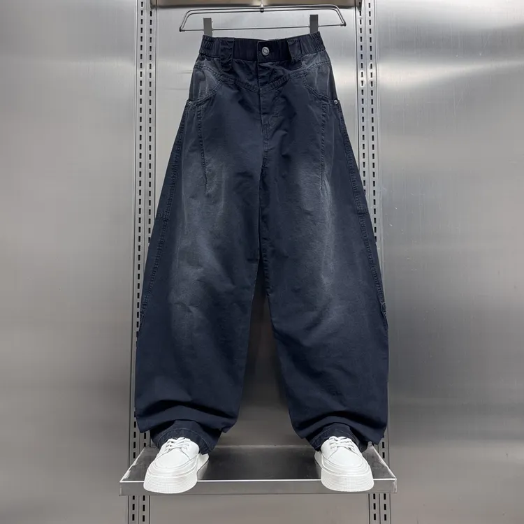 美式户外机能工装裤男夏季潮牌宽松弯刀裤时尚帅气直筒阔腿休闲裤