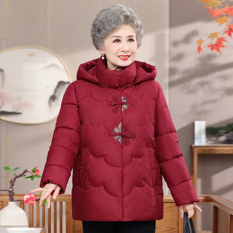 奶奶冬装加厚棉服中老年人连帽加绒外套女妈妈新中式保暖棉袄