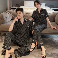 男士冰丝睡衣青年大码套装夏天两件套家居服居家高级感短袖长裤
