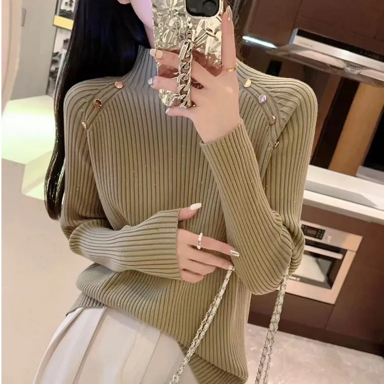 半高领毛衣女秋冬加厚新款欧货亮片设计感打底针织衫T222AT