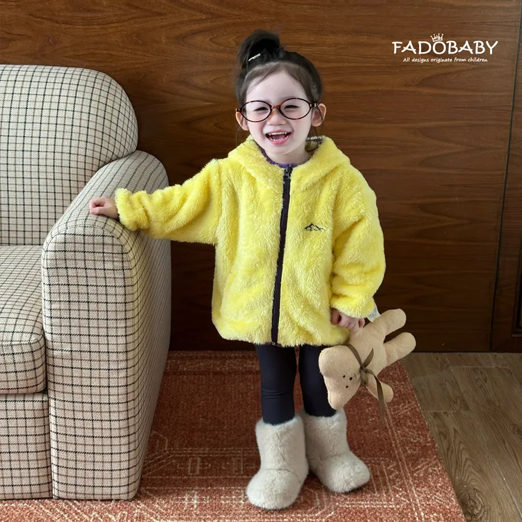 女童毛绒外套2025冬季新款宝宝洋气加厚休闲连帽上衣儿童保暖冬装