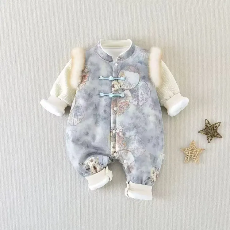 品质秋冬新品婴儿连体衣服加绒加厚外出棉服哈衣男女宝宝国风保暖