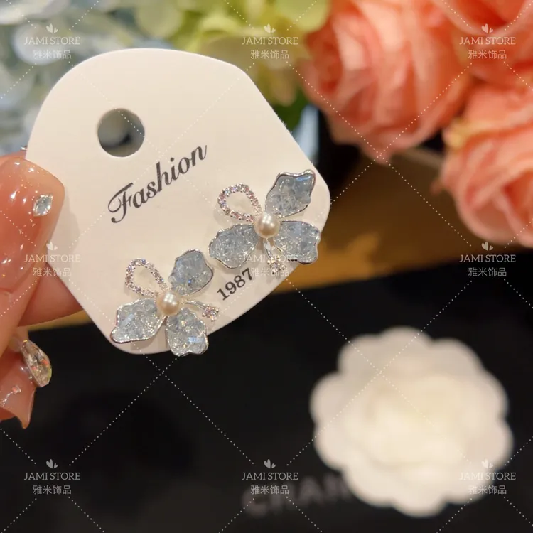 镀K金 Jami 冰川蓝花花轻奢耳环气质优雅法式温柔时尚