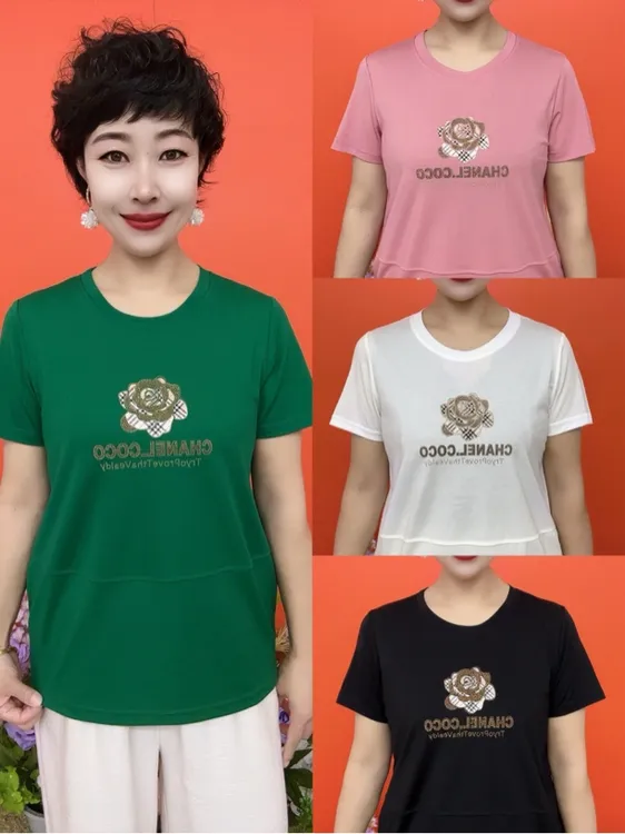 时尚玫瑰花休闲短袖