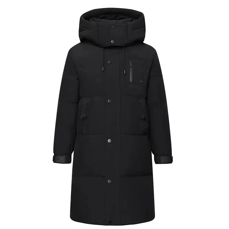 过膝男女轻盈保暖纯色运动连帽羽绒服