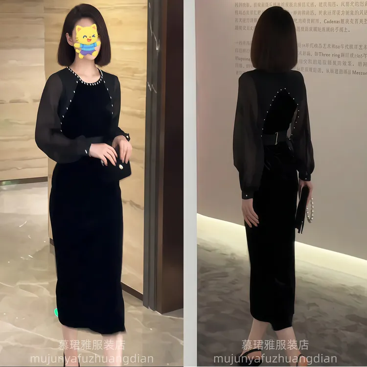 法式高级轻奢优雅收腰钉珠连衣裙女装2025年早秋新款时尚爆款