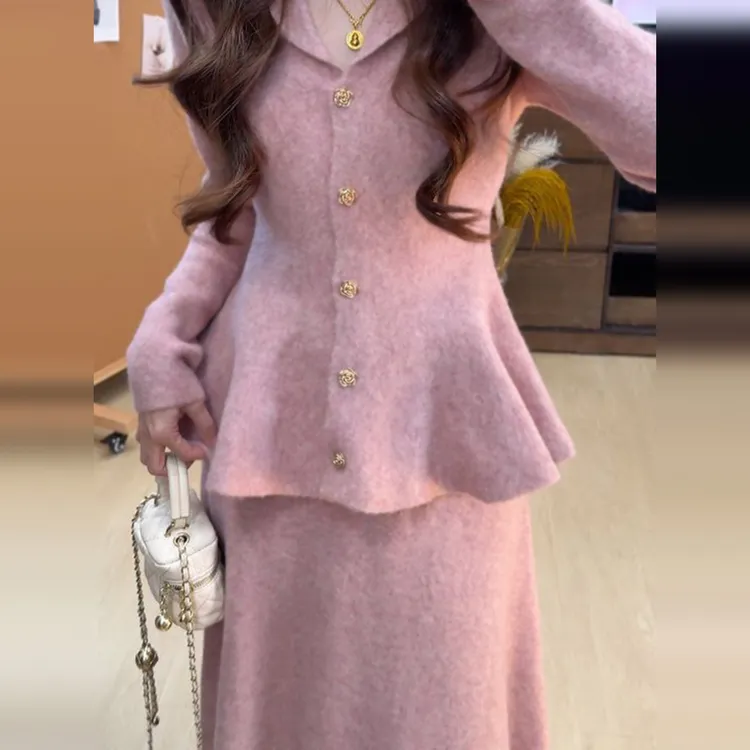 秋冬韩系巨好看毛衣连衣裙套装2025新款小香风气质穿搭一整套长裙