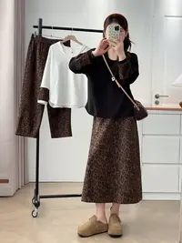 2025爆款套装秋季新款高级感时尚两件套洋气上衣豹纹半身裙