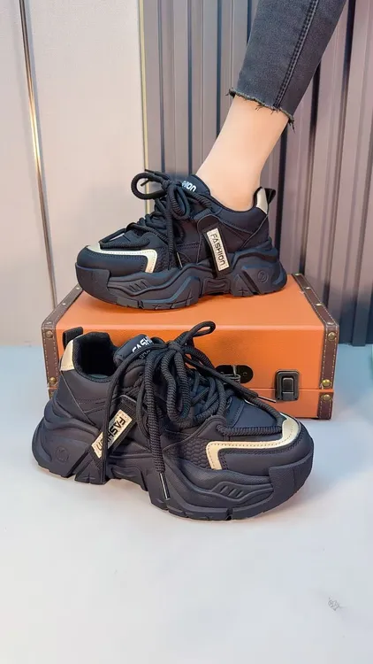 【有运费保障】真皮新款机车厚底增高百搭运动老爹鞋ins