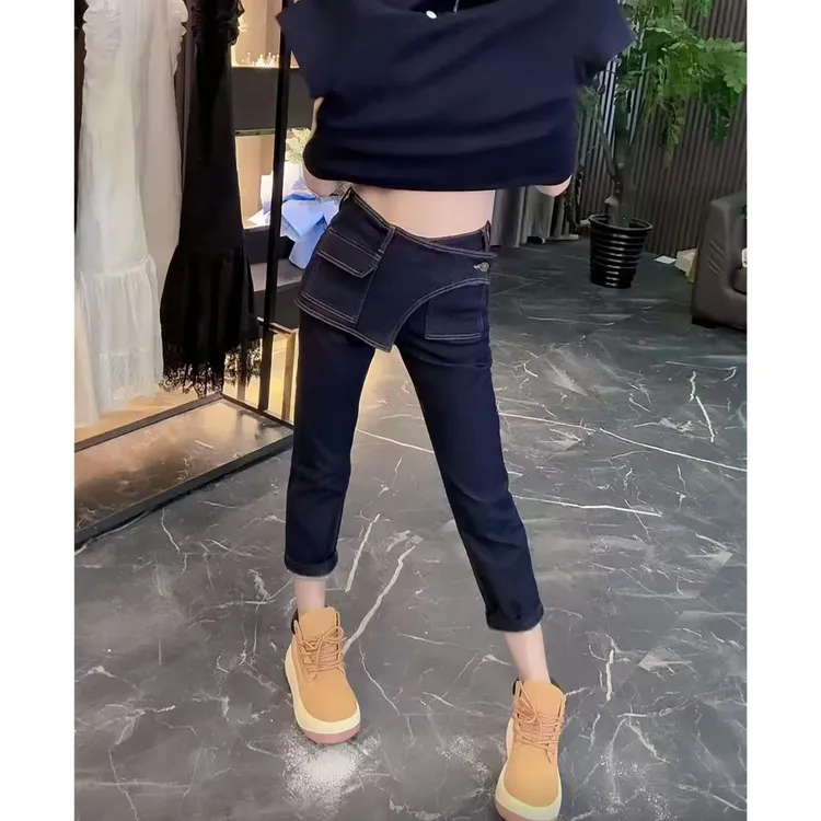 唐芯媛2025早秋新款小个子直筒牛仔裤女款时尚高腰显瘦九分烟管裤