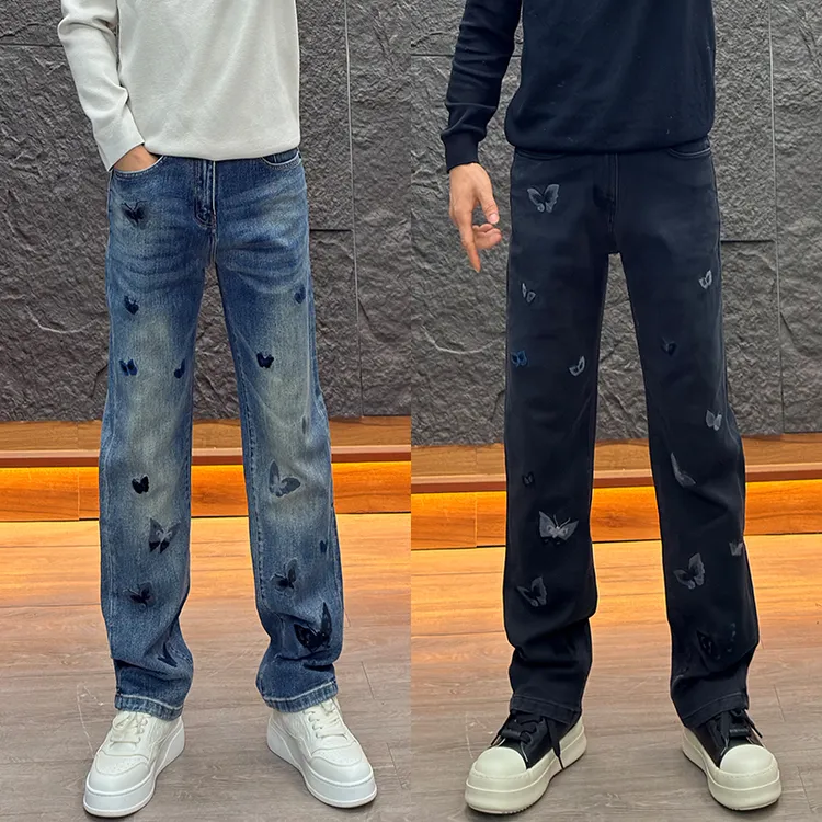 【刺绣款裤子】刺绣男牛仔裤美式潮男磨白设计感裤子休闲通勤牛仔裤