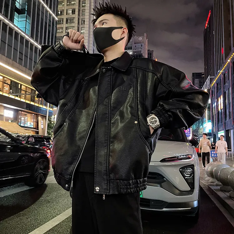 男款秋冬软皮夹克潮牌痞帅男生高级感衣服解构设计感皮衣机车外套