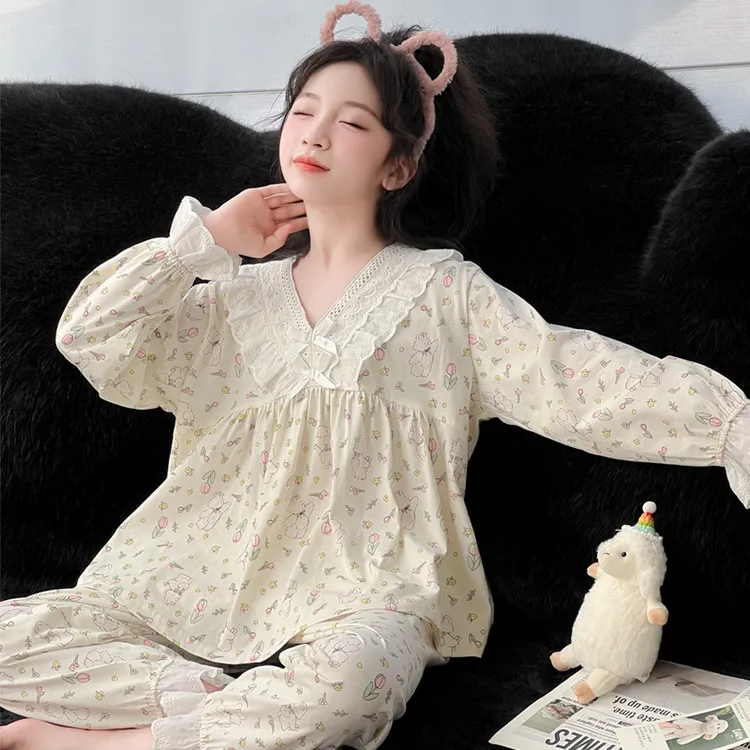 女童睡衣秋2025新款儿童女孩纯棉长袖套装初中生秋季少女风家居服
