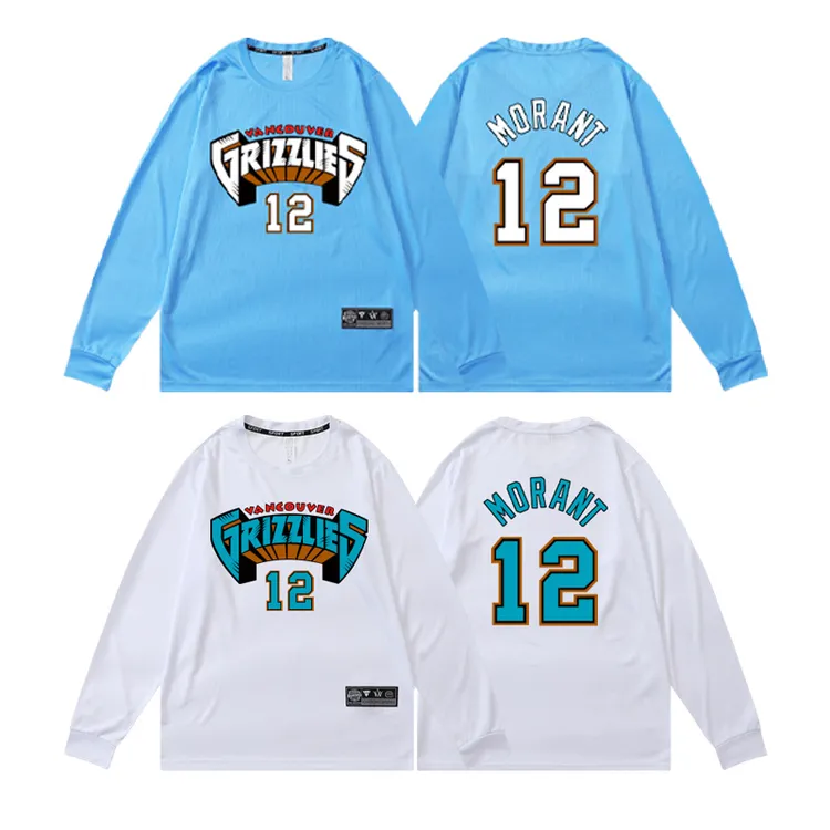 灰熊队莫兰特速干训练投篮服长袖男美式篮球上衣健身圆领T恤透气