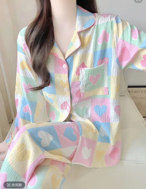 长袖翻领睡衣女春秋季长袖长裤甜美可爱卡通家居服开衫套装811