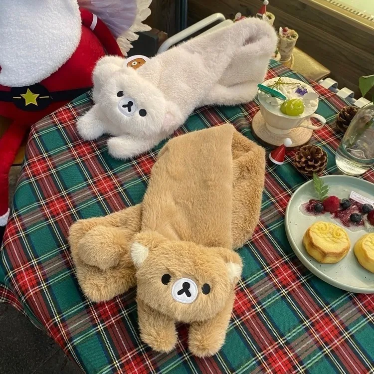 新款可爱轻松熊少女心秋冬季时尚围巾学生情侣礼物毛绒保暖围脖礼