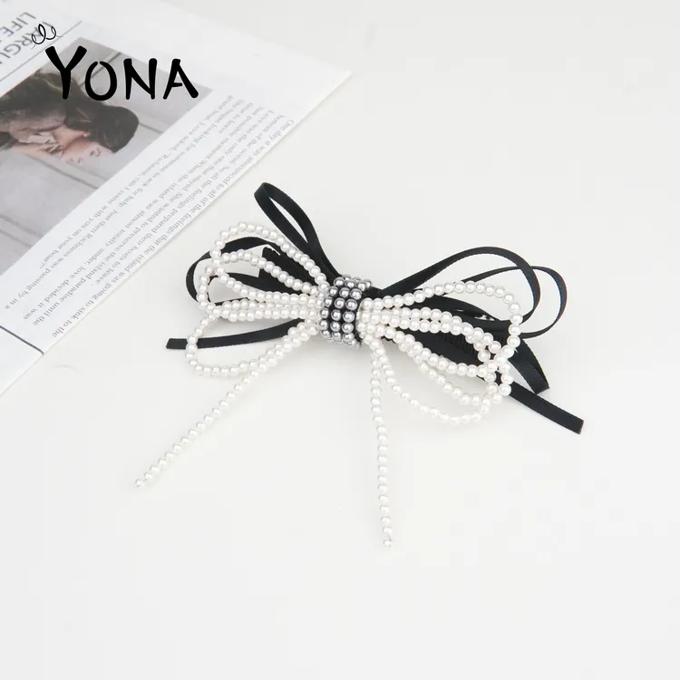 【TH071】手工满珠蝴蝶结缎带精致发夹百搭高级感马尾头饰半扎发饰