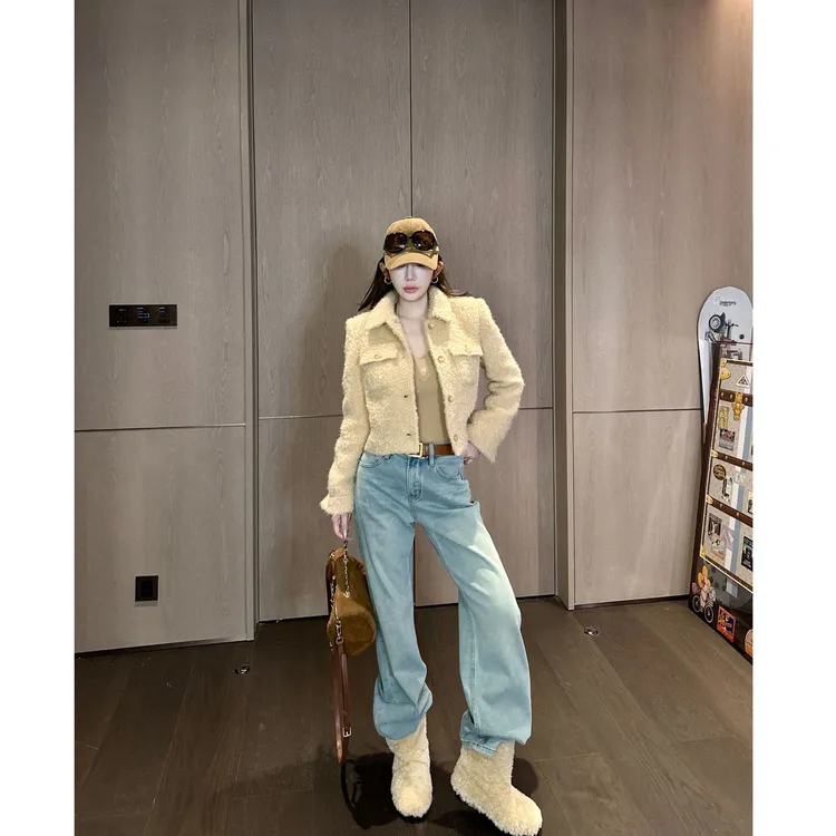 媛媛【真的很爱】复古直筒牛仔裤女秋冬高腰显瘦垂感宽松长裤#K1252