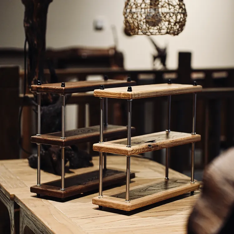置物架实木（楸木）搭配金属架 三层 轻工业风 30x13x33cm
