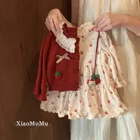 小沐沐女童甜美连衣裙秋装2025新款小童女宝宝裙子两件套周岁礼服
