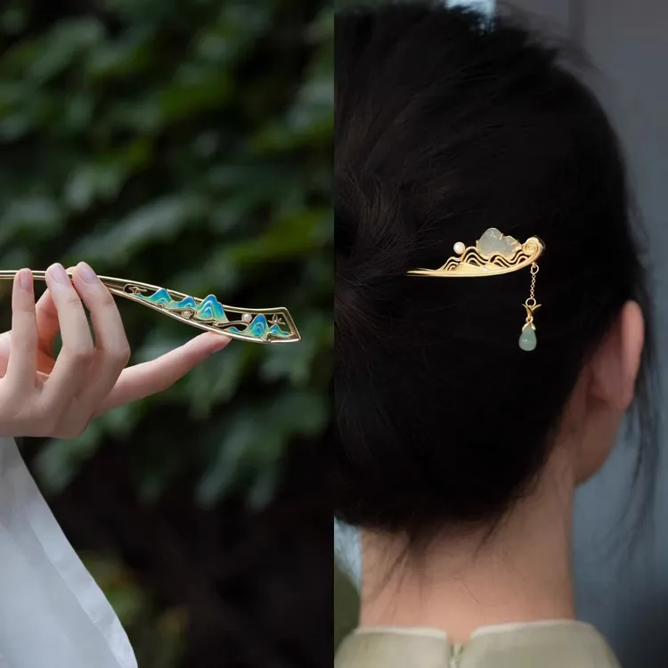 千里江山发簪女高级感古风流苏发钗子日常百搭汉服旗袍盘发头饰品
