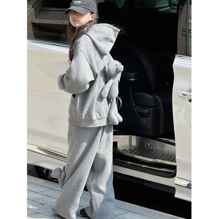 K29908孙小美小熊女童加厚卫衣套装2025新款秋冬装儿童两件套薄绒