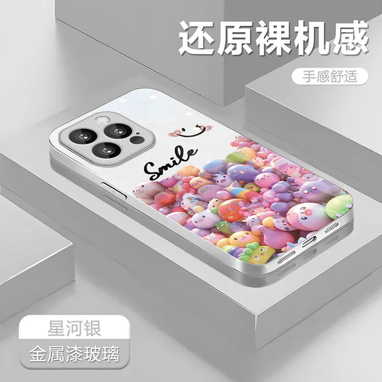 银堆堆玩具适用苹果16华为P70/OPPOReno14/VIVO红米小米15玻璃壳