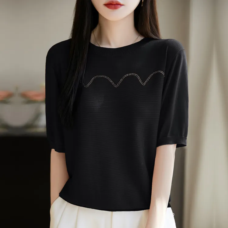 大码女装夏胖mm冰丝针织衫女士短袖t恤2025新款遮肚子巨显瘦上衣