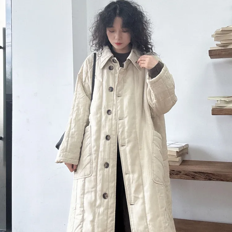 新款冬季立领纯色中长款长袖棉服常规时尚女款气质外套厚款9580