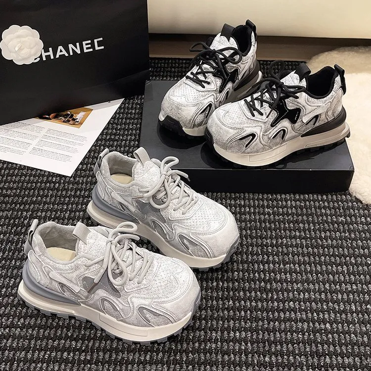 2025秋冬新款加绒韩版厚底增高老爹鞋女百搭休闲运动鞋女鞋