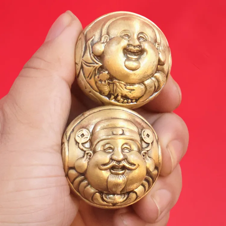 纯黄铜实心财神爷手球健身球把件解压摆件创意礼品送长辈父母礼物