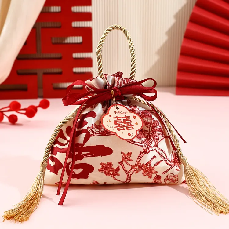 喜糖袋子结婚专用高档缎面布袋免折叠喜糖礼盒婚礼回礼手提袋布艺