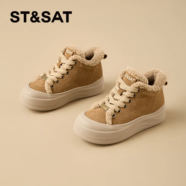 星期六深口加绒高帮鞋女2025新款冬季休闲雪地靴面包鞋子女款秋冬