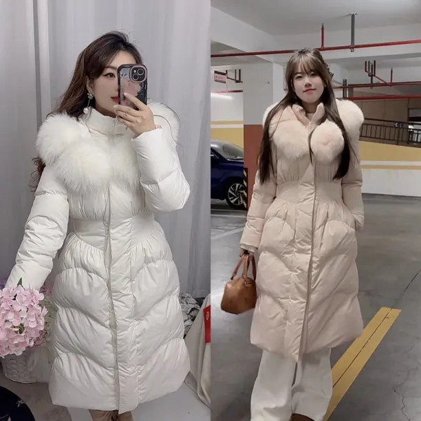 【小腰精】新国标90白鸭绒减龄大毛领连帽羽绒服狐狸毛白鸭绒外套