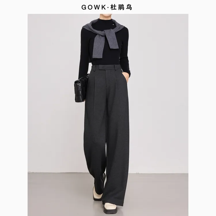 [斯斯Arei]GOWK/杜鹃鸟暖拥寒序丨冬季新款休闲高腰显瘦阔腿裤9853