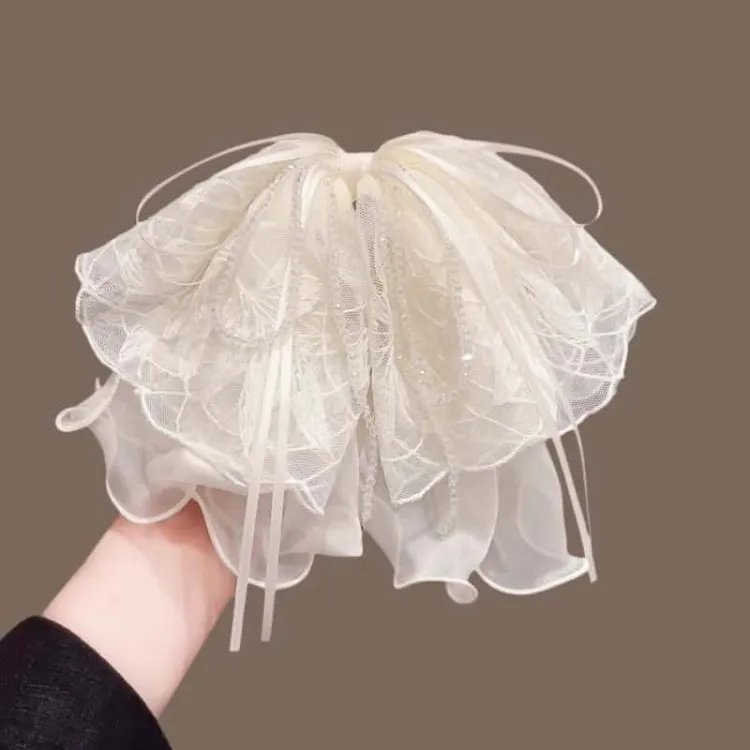 超仙蕾丝飘带蝴蝶结抓夹女2025新款高档水晶流苏气质马尾夹鲨鱼夹