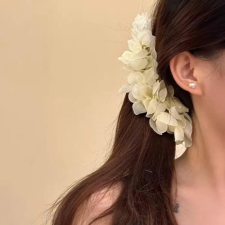 超仙淡雅玫瑰花香蕉夹女海边度假风头花发夹后脑勺抓夹发卡头饰