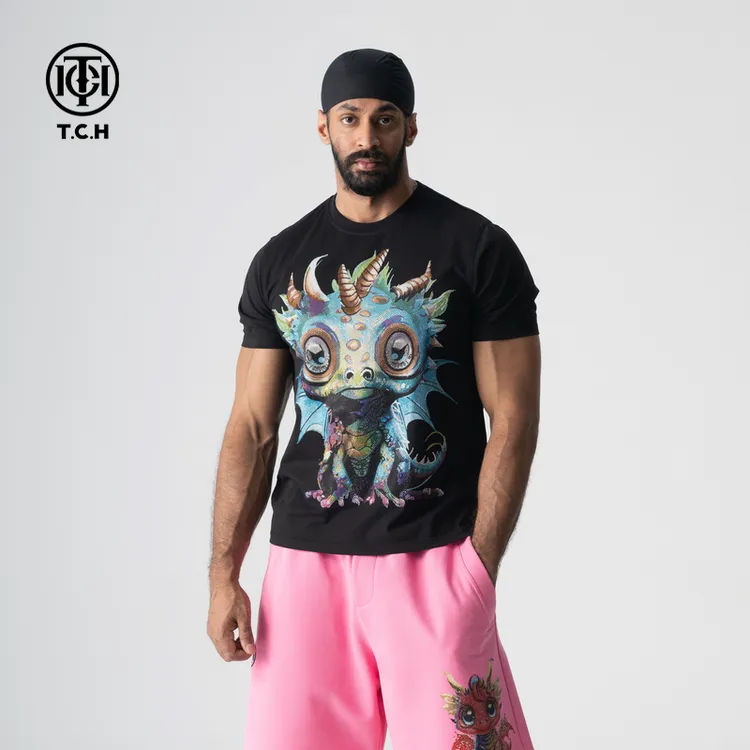 潮牌-T.C.H/2025夏季新款烫钻个性短袖T恤上衣男女同款T72B106139