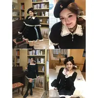 SWEET【莉安小姐】微胖留洋千金贵气花边蕾丝拼接收腰连衣裙+斗篷